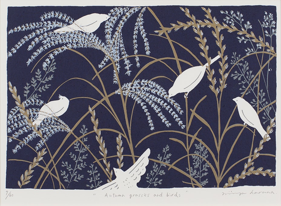 Autumn grasses and birds（額装済）