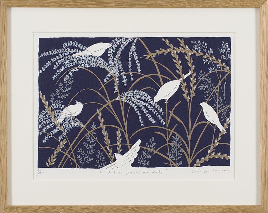 Autumn grasses and birds（額装済）