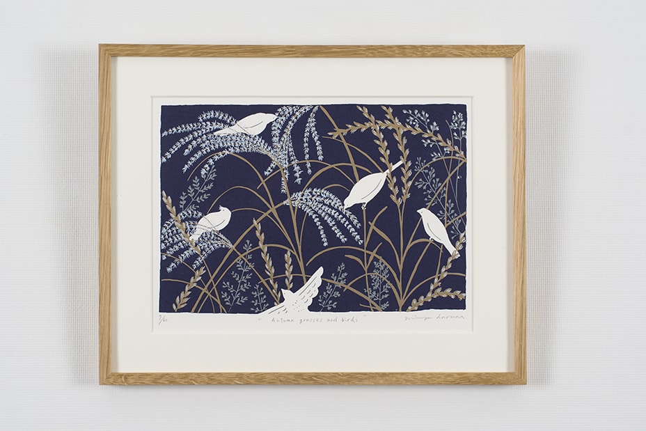 Autumn grasses and birds（額装済）
